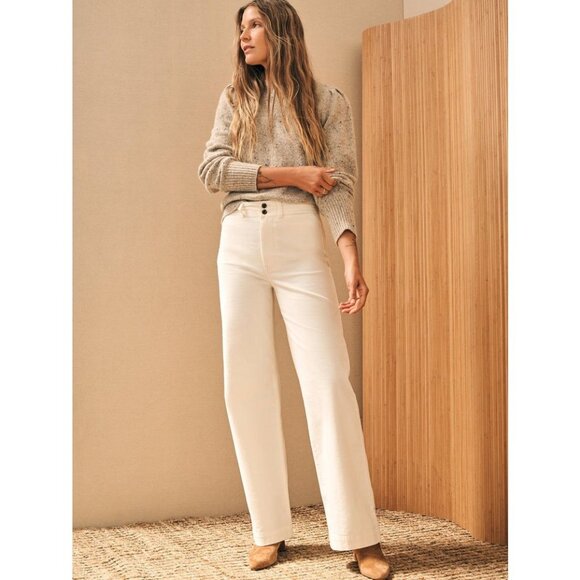 FAHERTY Stretch Cord Wide Leg Pants Size 30 Egret Corduroy High Rise - Picture 2 of 15